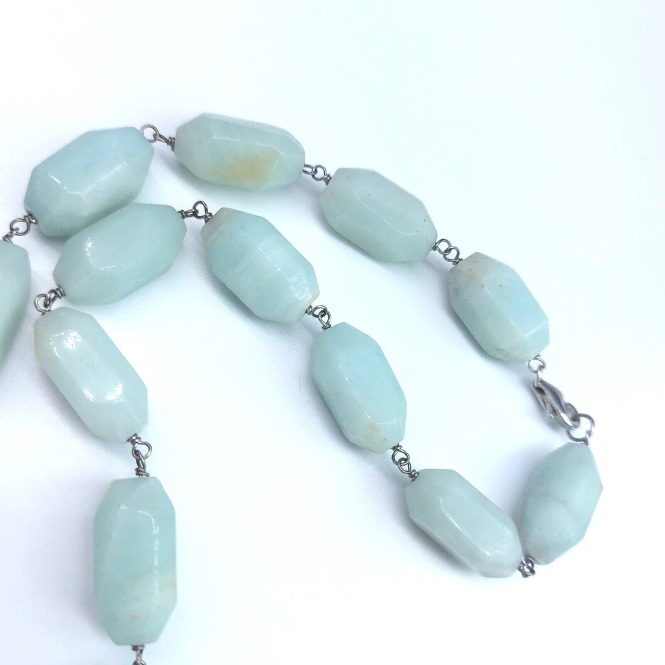 Коренастый аквамарин? Ожерелье из чистого серебра с бисером, подписанное, отличное состояние товара - Изображение 3 из 4