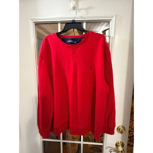 Nautica Mens XXL Red Crewneck Sweatshirt Fleece Pullover J-Class Logo V-Stitch image 2