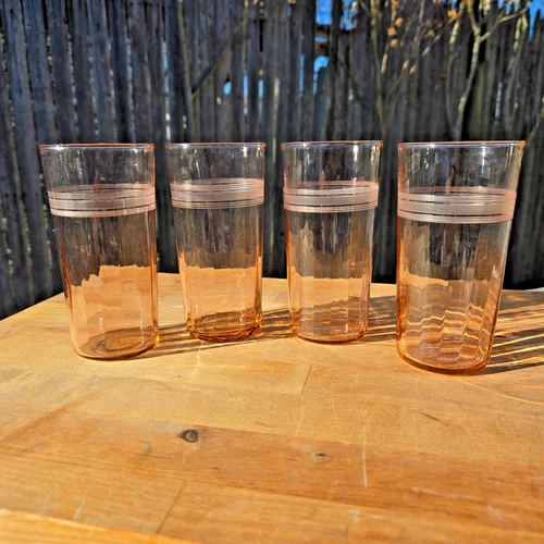 Vintage Pink Depression Glass Tumblers Set of 4 | Paneled Optic Ribbed | 1930s