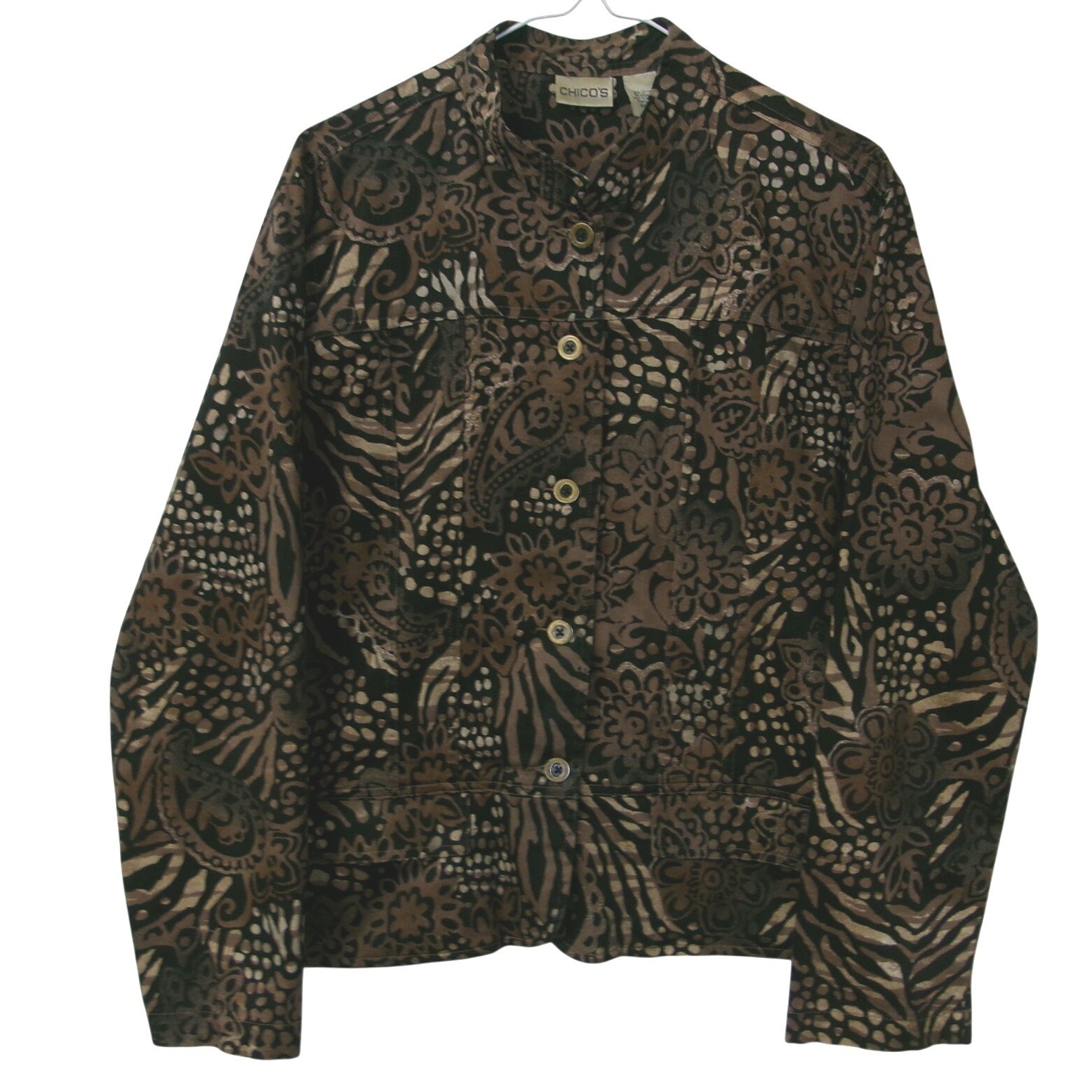Chico's  Jacket Brown Black Abstract Button Front… - image 1
