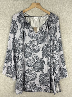 J Jill Pure Jill Tunic Top Womens 2XL Blue Purple Paisley Lenzing Viscose NWT