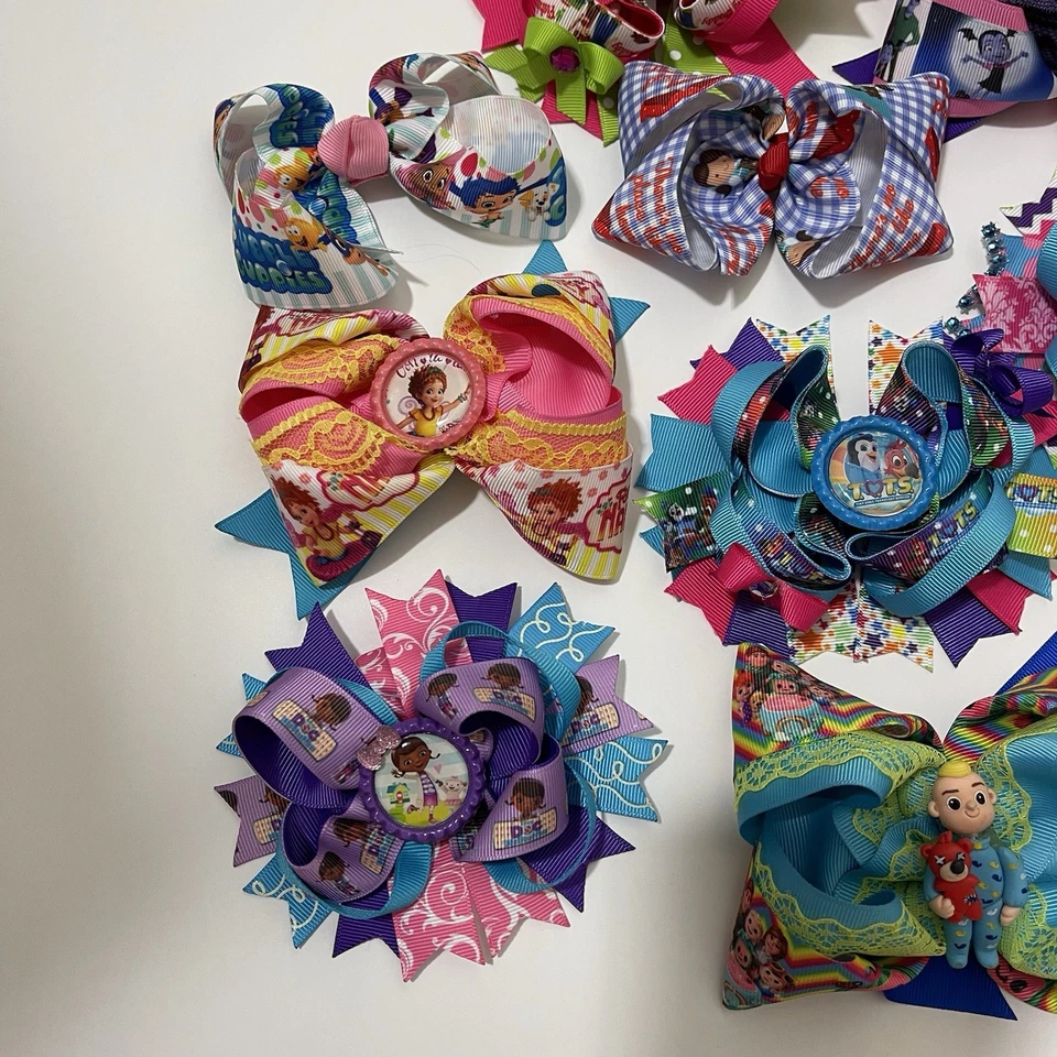 Lot of 12 Boutique Character Bows – 4–5” Cocomelon, Fancy Nancy, Bubble Guppies - Image 2 of 4