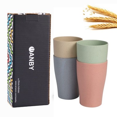 CAMBUY Wheat Straw Cup Unbreakable and 4 Count (Pack of 1), 4 Pcs 11OZ 