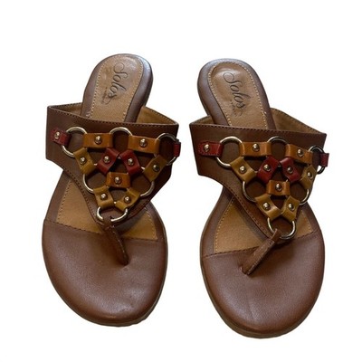 Solos by Softspots Brown Thong Heeled Sandals Strappy O-Ring Women's Size 8.5