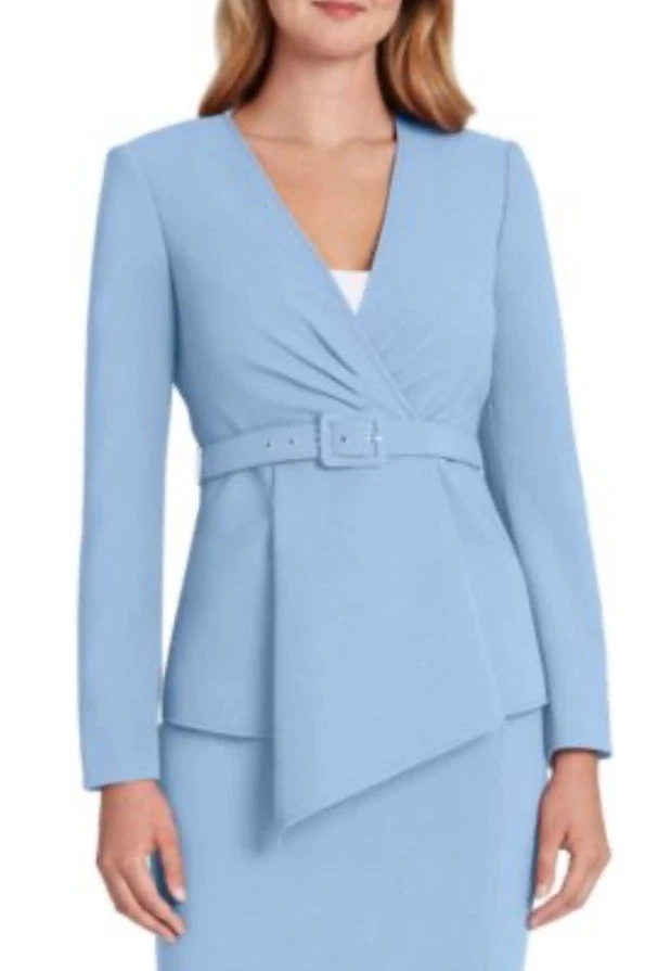 $280 Tahari ASL Skirt Belted Suit Sz 24 Two Piece Set  Forever Blue Asymmetrical - Image 2 of 4