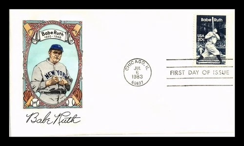 DR JIM STAMPS US COVER BABE RUTH BASEBALL FDC SCOTT 2046 HOUSE OF FARNAM