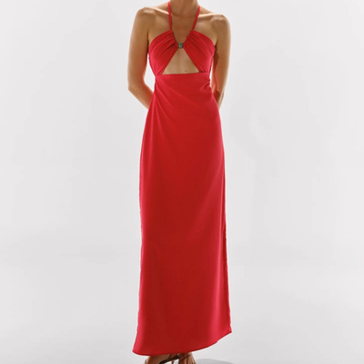 #ad #ad Baobab Rho Maxi V Neck Dress With Front Cutout In Off Red Women#x27;s Size Medium $79.93