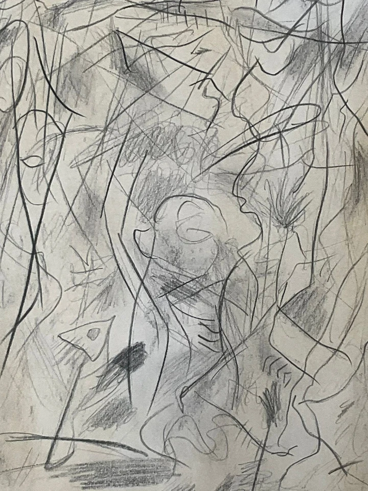 Jackson Pollock dibujo y pintura sobre papel antiguo firmado estampado vintage Foto 3 de 3