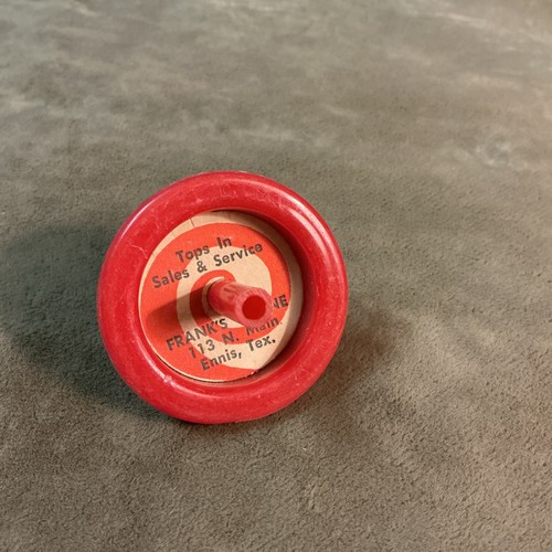 1960s Frank’s Townes  Ennis Texas advertising plastic toy spinning top Red