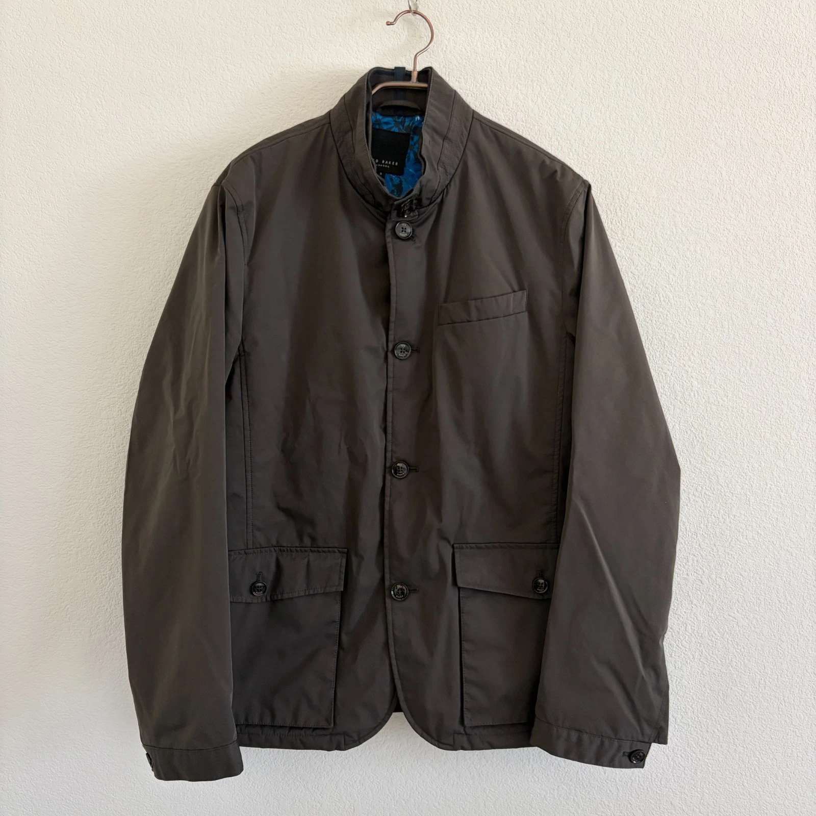 TED BAKER LONDON Utility Jacket Mens S Brown / Dark Olive • Stand Collar
