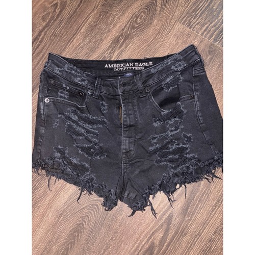 American Eagle Black Distressed Vintage Hi Rise Festival Shorts sz 6
