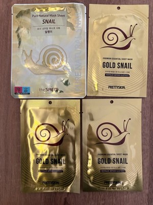 Korean Sheet Mask, Gold Snail, Pretty Skin, The SAEM, 4 Stück