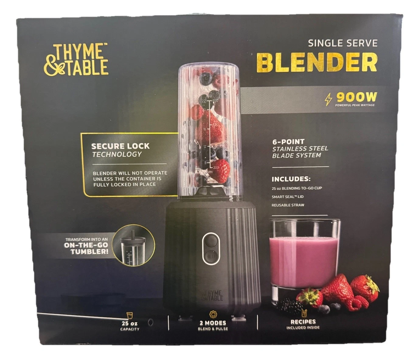 Thyme & Table 900W - 25oz Single Single Blender - Black
Opens in a new window or tab