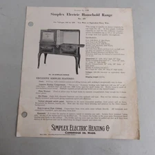 Vintage 1920 Simplex Electric Household Range Sales Bulletin No29