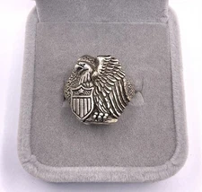 Gordon Smith G&S Vintage MENS Biker Military Bald Eagle USA Ring Sz 5