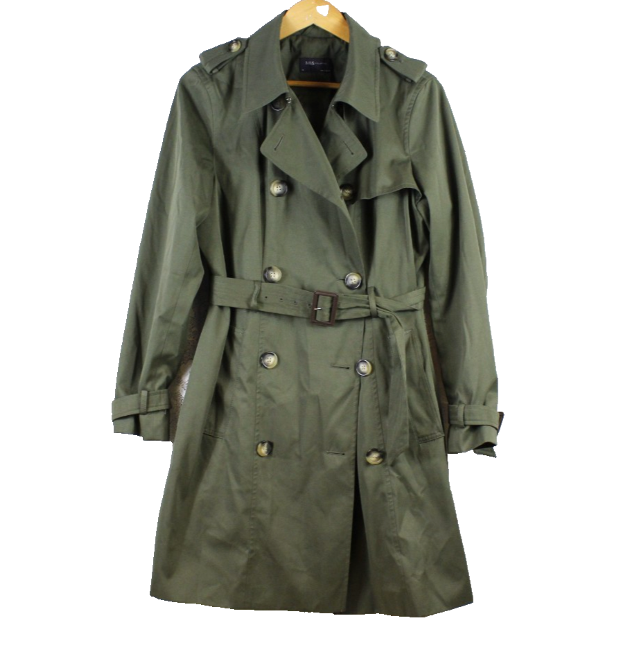 M&S Women's Khaki Green Cotton Blend Trench Coat UK Size 14
