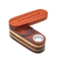 Portable Double Layer Wooden Pipe Rotary Smoking Pipe with Tobacco Storage Box