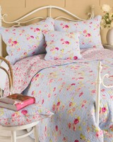 Country Floral Rose Blue Pink 100% Cotton 195x265cm Reversible Bedspread Throw Country Floral Rose Blue Pink 100% Cotton 195x265cm Reversible Bedspread Throw