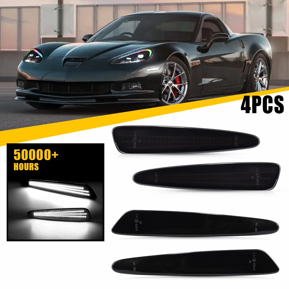 05-13 Chevy Corvette C6 Front Rear LED Side Bumper Marker Lights in White