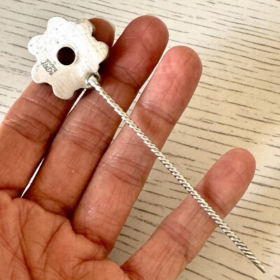 Hair Stick Pin Sterling Turquoise 4in Handmade Ornament Bun  display picture 1