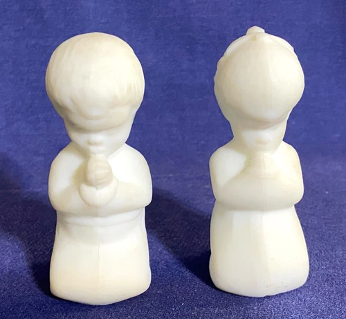 Vintage Fenton White Satin Glass Praying Girl and Boy Figurines