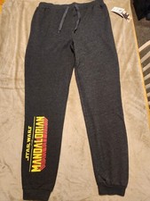 Star Wars The Mandalorian Grey Fleece Joggers Men's Large NEW Disney Engine