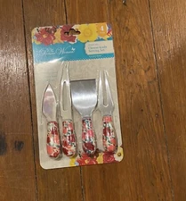 New The Pioneer Woman Cheerful Rose 4-Piece Cheese Knife Serving Set 