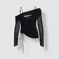 $275 Jonathan Simkhai Women Black Nia Mesh Long-Sleeve Jersey Top Size XS