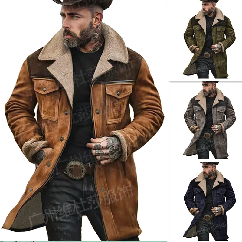 Autumn/winter Mens Coats Suede Jacket Multi-pocket Zipper Coat