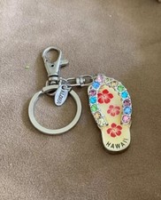 Hawaii Keychain Sandal Flip Flop Rhinestone Silver Tone C45-76