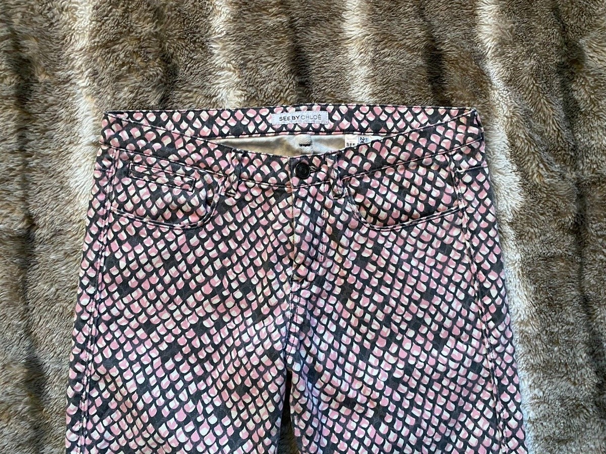 See by Chloe Pink Scale Pattern Mid Rise Denim Jeans Size 26