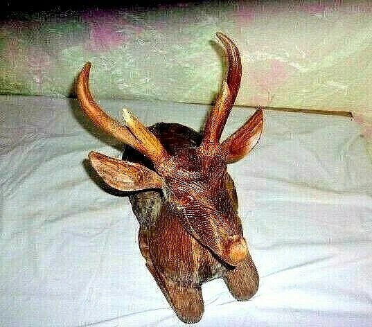 6 POINT BUCK DEER HAND CARVED TEAKWOOD By C. Smith 16" T X 20" L X 10" W - Image 4 of 4