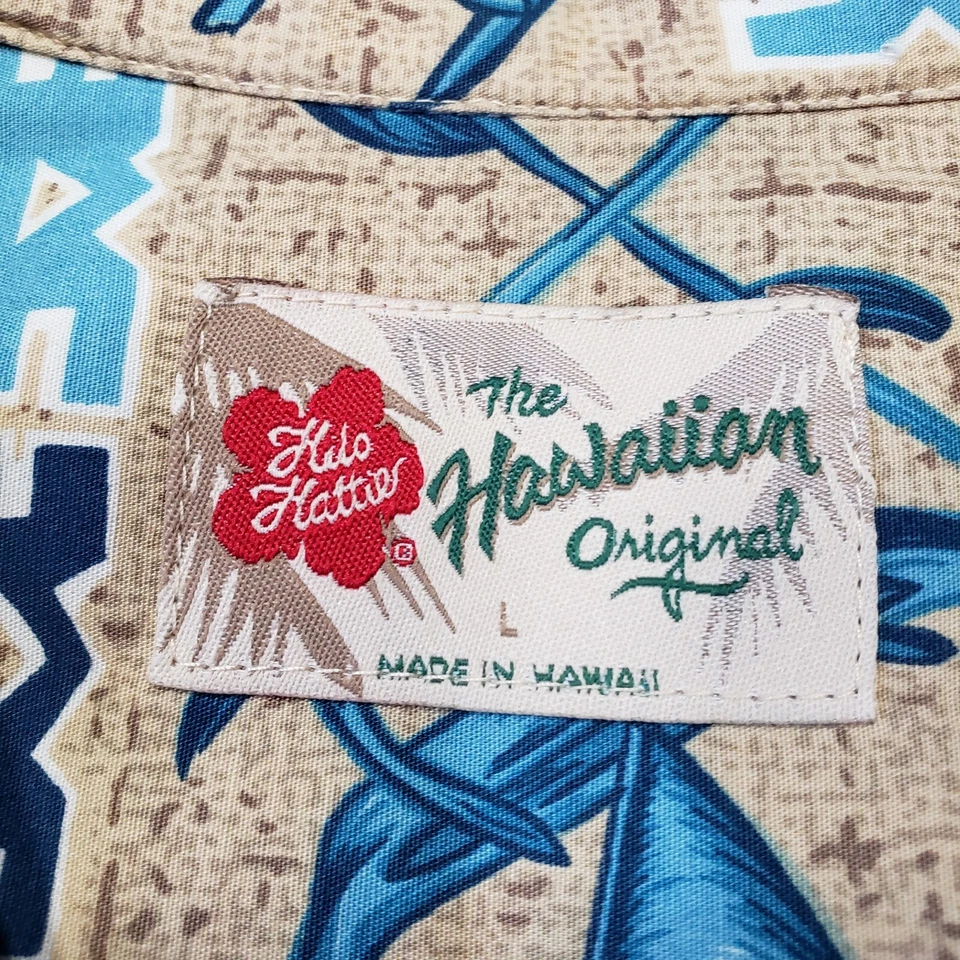 Camisa hawaiana Hilo Hattie para hombre talla grande marrón azul manga corta abotonada en la parte delantera... Foto 4 de 4