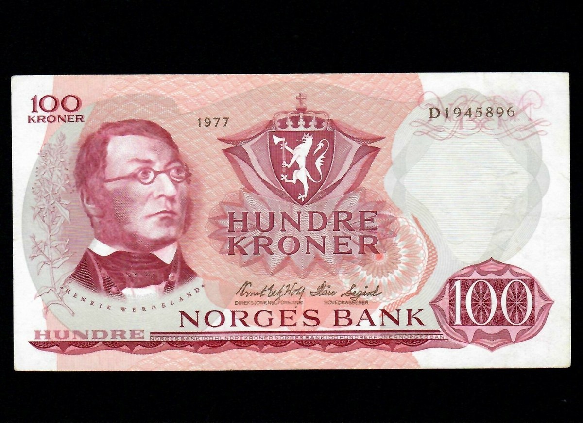 貨幣 未使用 ノルウェー 1977年 高額 100クローネ P-38h