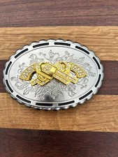 Belt buckle 3D Crossed guns flower background gold Diamond Perfect Gift For him