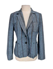 Fossil Women Two Button Up Blazer Jacket Size 10 Light Blue Long Sleeve 312p