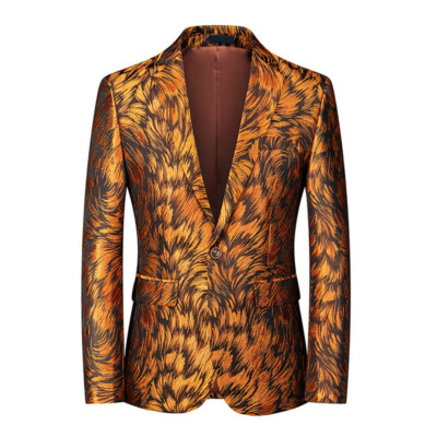 Herren Jacquard Sakko Anzug Blazer Mantel Party Bühne Showman Kostüm Slim