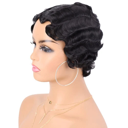 Women Short Curly Wig Finger Wave Wig Vintage 1920s Cosplay Party Wigs - Picture 6 of 25