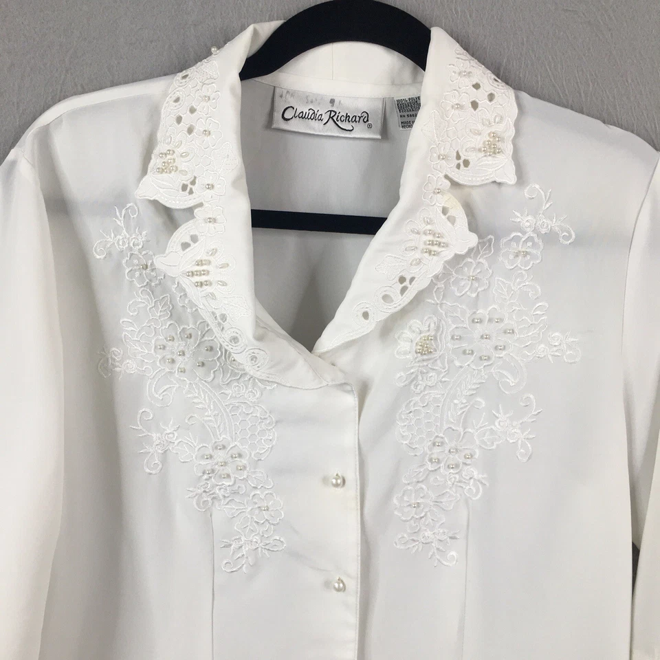 Top vintage Claudia Richard para mujer 8 cuentas recortadas de encaje blanco coquete victoriano Foto 2 de 4