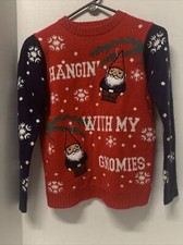 GNOME "HANGING WITH MY GNOMIES" UGLY CHRISTMAS SWEATER YOUTH 10/12 Ships Fast 