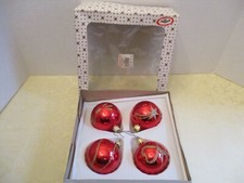 Caja de 4 Milicz Polonia 2" Vidrio Rojo con Brillo Dorado Bola Adornos de Navidad