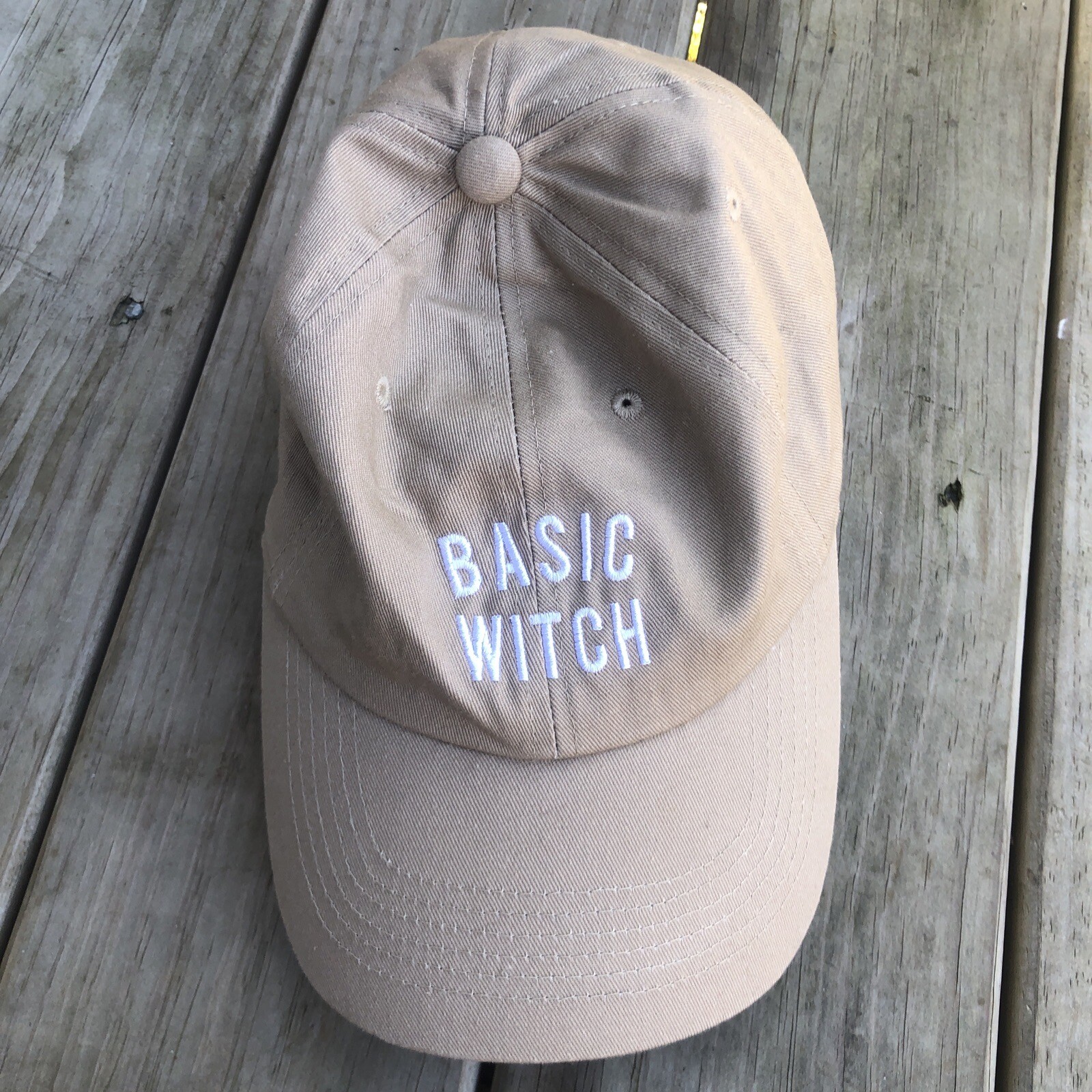 Basic Witch Embroidered tan Strapback Baseball Ha… - image 2