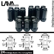24pc M14x1.5 Black 34 Hex Bulge Acorn Lug Nut Fit Chevy Models More