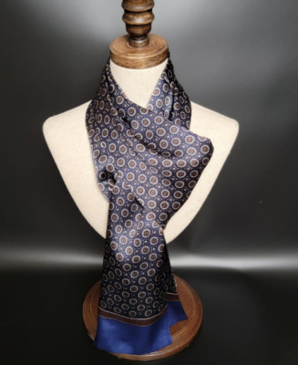 100% Silk Satin Scarf men women neckerchief Wrap dot plaids navy blue QS175-34