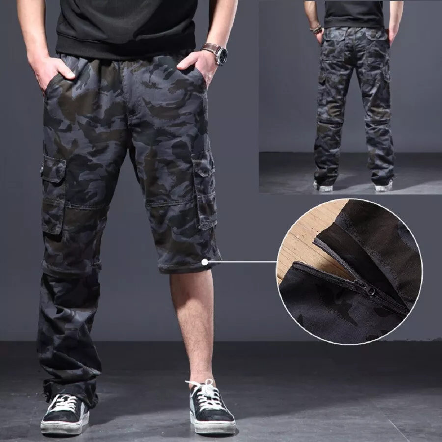 MENS NEW CARGO LONG WALK SHORTS AND PANTS 2-IN-1 CONVERTIBLE CAMO SIZES 30  TO 42