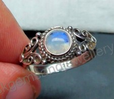 925 Sterling Silver Ring Natural Rainbow Moonstone Gemstone Ring For Women