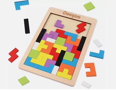 Coogam Wooden Blocks Puzzle Brain Teasers Toy Tangram Jigsaw Intelligence 3D For