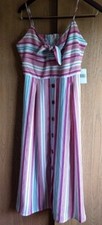 NWT TEEZE ME Jnr Women 7/8 Fuschia Stripe Sleeveless Halter Gown Buttons Zip Bow