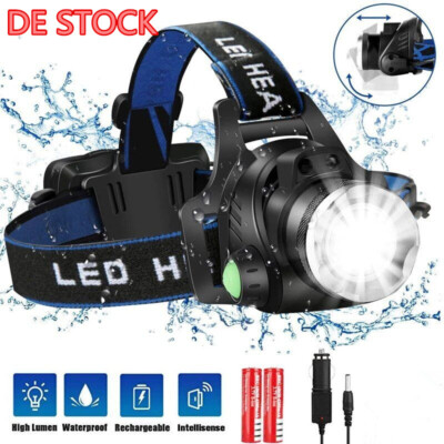 LED Headlamp Super Bright Rechargeable Headlamp Flashlight WITH 2x Battery DE