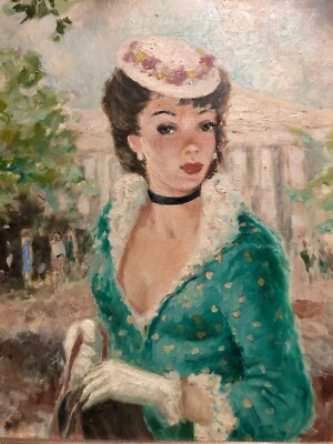 knee length dresses for ladies Portrait Of A Woman In Green Dress And Pearls by Gerda Wegener Print   Truly Art
